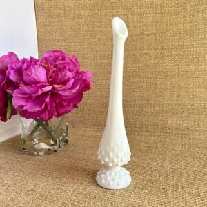 Vintage Fenton Hobnail Milk Glass Bud Vase White Opalescent 9 Inch